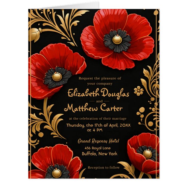 Luxury Black Red and Gold Floral Wedding  (Devant)