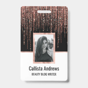 Luxury Black Rose Gold Sparkly Glitter Fringe Badge