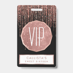 Luxury Black Rose Gold Sparkly Glitter Fringe Badge