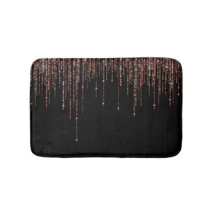Luxury Black Rose Gold Sparkly Glitter Fringe Bath Mat