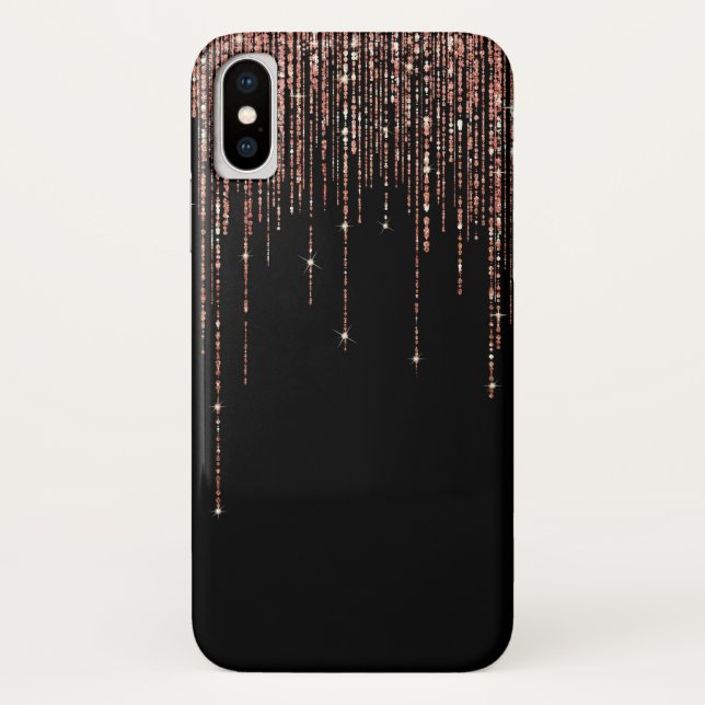 Luxury Black Rose Gold Sparkly Glitter Fringe Case-Mate iPhone Case (Back)