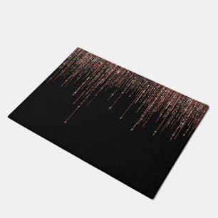 Luxury Black Rose Gold Sparkly Glitter Fringe Doormat