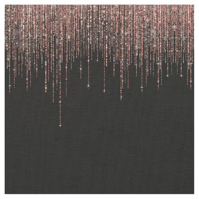 Luxury Black Rose Gold Sparkly Glitter Fringe Fabric (Close Up)