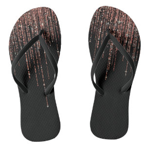 Luxury Black Rose Gold Sparkly Glitter Fringe Flip Flops