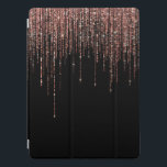Luxury Black Rose Gold Sparkly Glitter Fringe iPad Pro Cover<br><div class="desc">This glamourous and luxury print is the perfect design for the stylish and trendy woman. It features a faux sparkly rose gold glitter fringe curtain with faux glitter typography on top of a simple black background. It's an elegant, chic, trendy, and modern bling design with a Hollywood vibe! ***IMPORTANT DESIGN...</div>