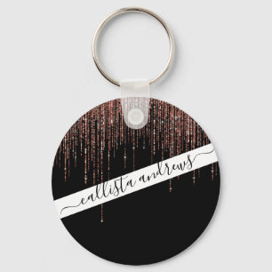 Luxury Black Rose Gold Sparkly Glitter Fringe Keychain