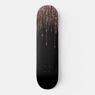 Luxury Black Rose Gold Sparkly Glitter Fringe Skateboard