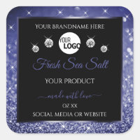 Luxury Black Royal Blue Glitter Product Label Logo