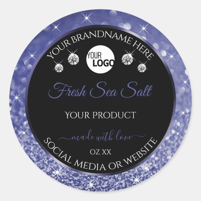 Luxury Black Royal Blue Glitter Product Label Logo (Front)