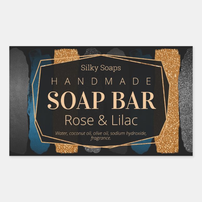 Luxury Black Shimmer Handmade Soap Candle Labels (Front)