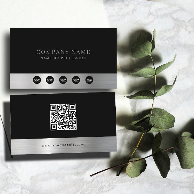 Luxury Black Silver Company Social Media & QR Code Business Card (Luxury Black Silver Company Social Media & QR Code Business Card)
