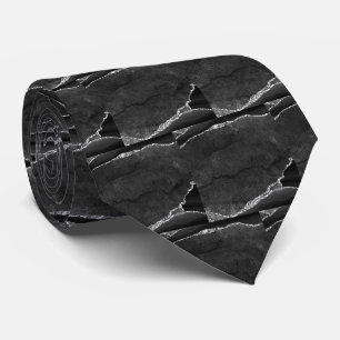 Luxury Black Silver Faux Glitter Faux Silk Tie