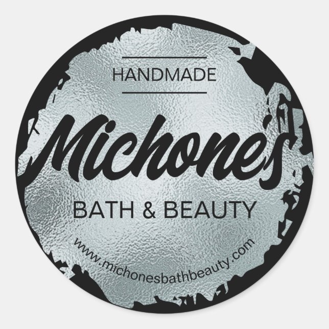 Luxury Black Silver Foil Modern Custom Business Classic Round Sticker (Front)