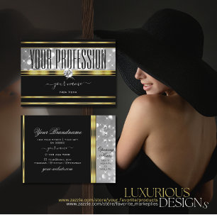 Luxury Black Silver Glitter Decorative Gold Boder Business Card