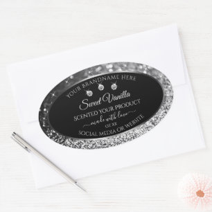 Luxury Black Silver Glitter Diamonds Product Label