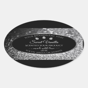 Luxury Black Silver Glitter Diamonds Product Label