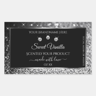 Luxury Black Silver Glitter Diamonds Product Label