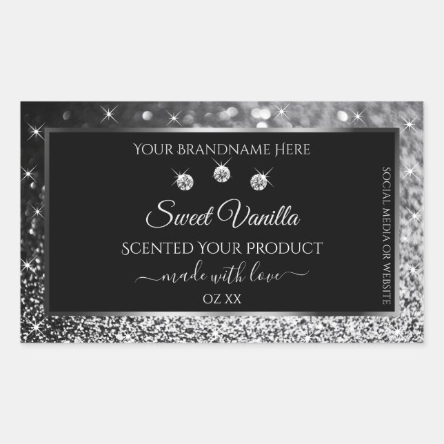 Luxury Black Silver Glitter Diamonds Product Label (Front)