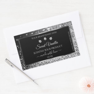 Luxury Black Silver Glitter Diamonds Product Label