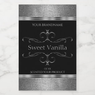 Luxury Black Silver Glitter Ornate Product Labels