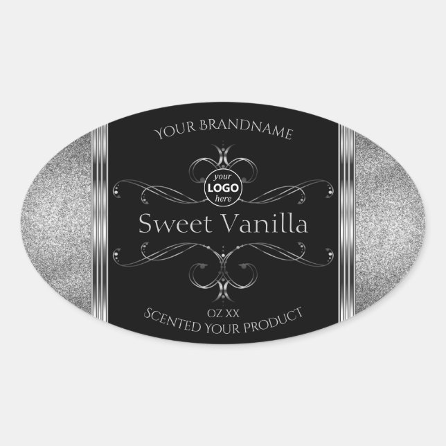 Luxury Black Silver Ornate Product Labels Add Logo (Front)