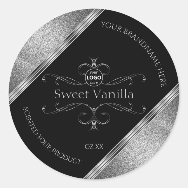 Luxury Black Silver Ornate Product Labels Add Logo (Front)