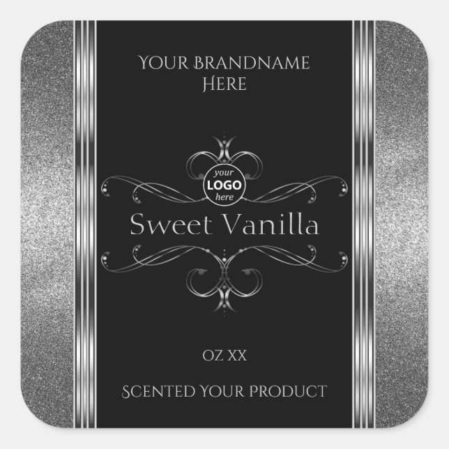Luxury Black Silver Ornate Product Labels Add Logo (Front)