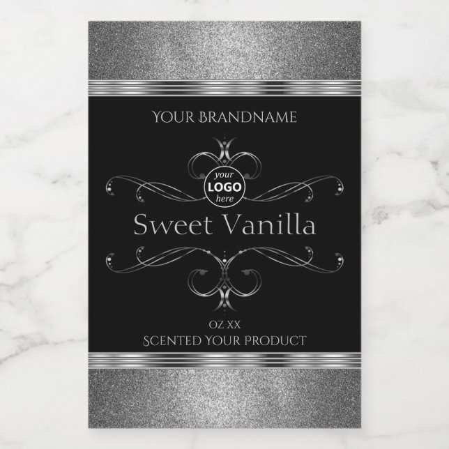 Luxury Black Silver Ornate Product Labels Add Logo (Single Label)