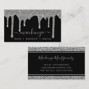 Luxury Black Silver Sparkle Dripping Glitter Business Card