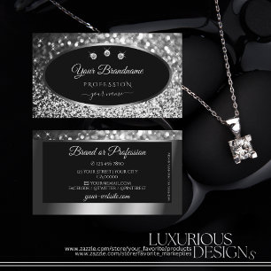 Luxury Black Silver Sparkle Glitter Stars Diamonds Business Card