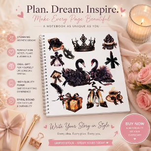 Luxury Black Swan Notebook   Dark Feminine Aesthet