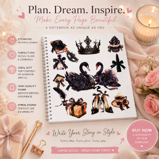 Luxury Black Swan Notebook | Dark Feminine Aesthet