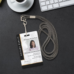 Luxury Black White Gold Marble Professional Notary Badge