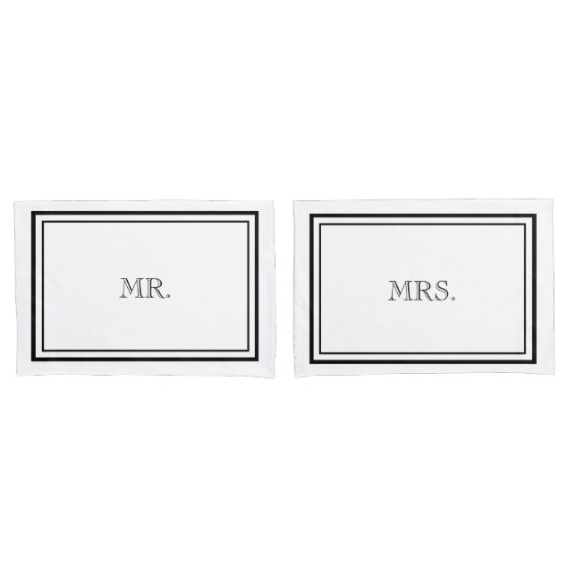 Luxury Black & White Mr. & Mrs. Pillowcase (Front-Set)