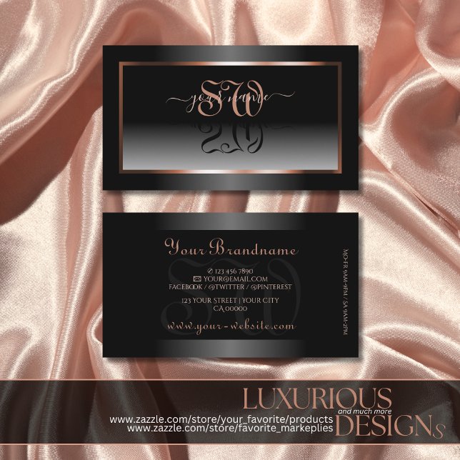 Luxury Black White Ombre Rose Gold Frame Initials Business Card (Creator Uploaded)