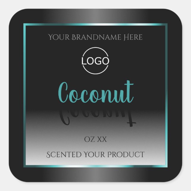 Luxury Black White Product Labels Teal Frame Logo (Front)