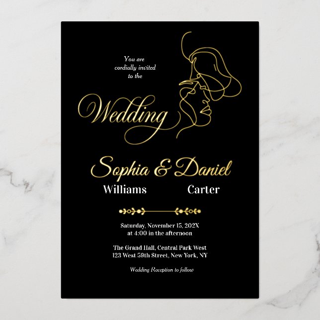 Luxury Black & White Wedding Chic Artistic Couple  (Front)