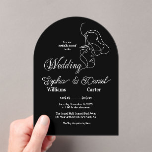 Luxury Black & White Wedding Chic Artistic Couple  Acrylic Invitations