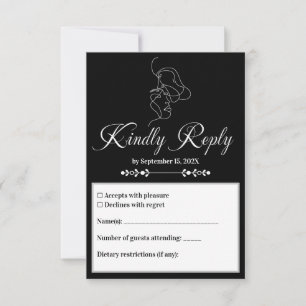 Luxury Black & White Wedding Chic Artistic Couple  RSVP Card
