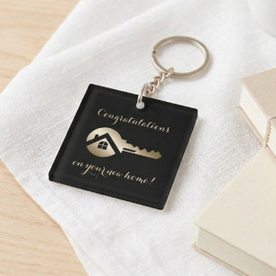 Luxury Black With Gold Key Real Estate Marketing  Keychain