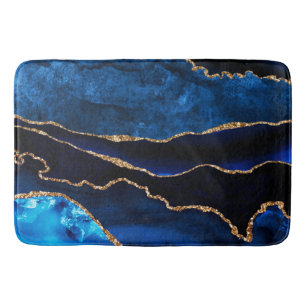 Luxury Blue and Gold Glitter Agate Bath Mat