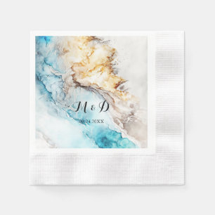 Luxury Blue And Gold Marble Wedding  Napkin