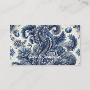 Luxury Blue and White Paisley Diamond Business Card