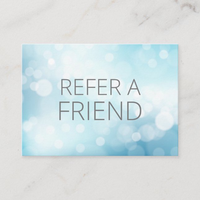 Luxury Blue  Bokeh Salon Spa Customer Referral Card (Front)