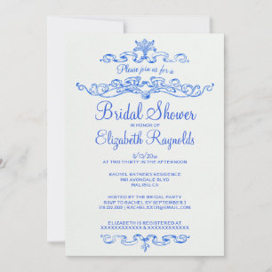 Luxury Blue Bridal Shower Invitations