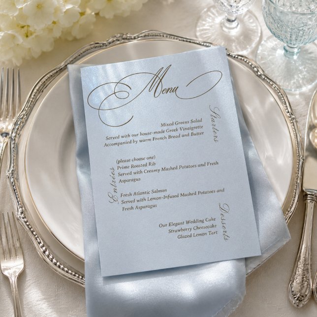 Luxury Blue Brown Wedding Menu Card (Creator Uploaded)