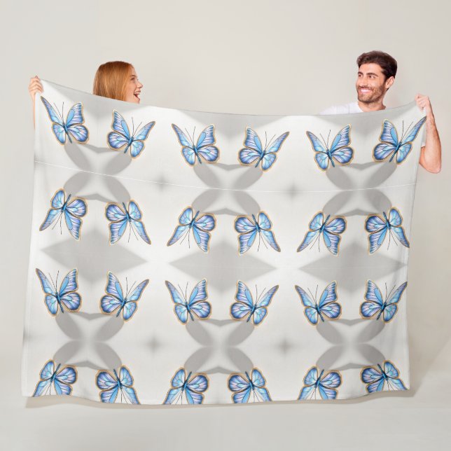Luxury Blue Butterfly Design Fleece Blanket (In Situ)