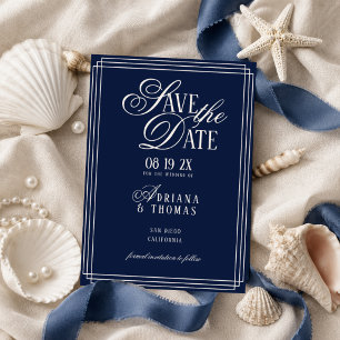 Luxury Blue Calligraphy Wedding Save The Date