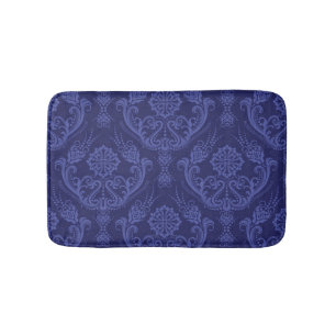 Luxury blue floral damask wallpaper bath mat