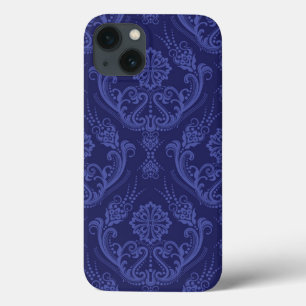Luxury blue floral damask wallpaper iPhone 13 case